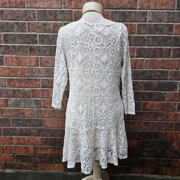 Free People Walking to the Sun Cream Lace Mini Dress Size 10 Boho Drop Waist - Picture 3 of 16